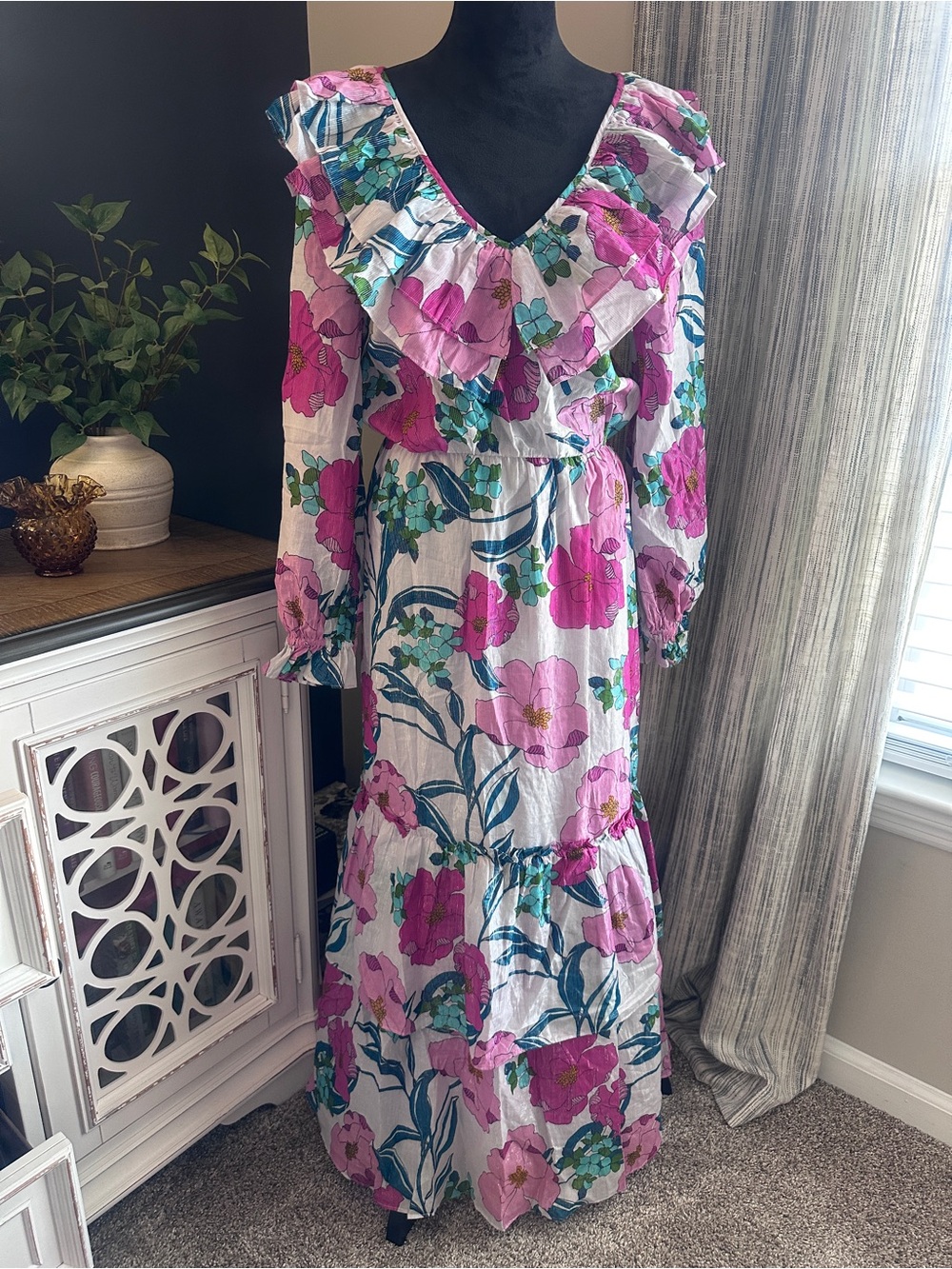 Floral Ruffled Maxi Dress - Pink Floral